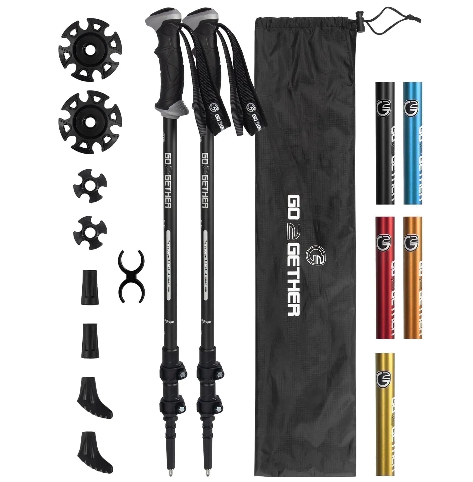 Aluminum Trekking Poles - Quick Adjustable Locks, Comfort Handle, Padded Strap, Snow Baskets - (2-Pack)